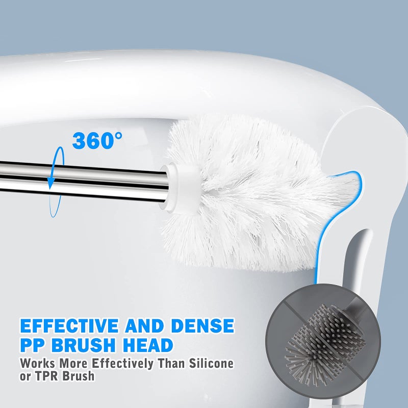 IXO Toilet Brush and Holder, 2 Pack Toilet Brush with 304 Stainless Steel Long Handle, Toilet Bowl Brush for Bathroom Toilet-Ergonomic, Elegant,Durable (White) - Image 2
